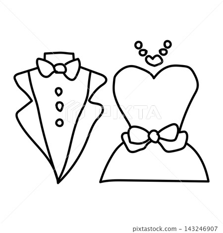 Wedding suit and dress doodle icon isolated on white background. Vector illustration. Wedding suit and dress doodle icon isolated on white background. Vector illustration. 143246907