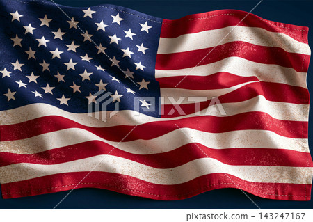 classic patriotic flag with vintage screen print texture and clean composition. classic patriotic flag with vintage screen print texture and clean composition. 143247167