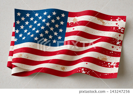 folded vintage american flag with distressed textile appearance, clean geometric folded vintage american flag with distressed textile appearance, clean geometric 143247256