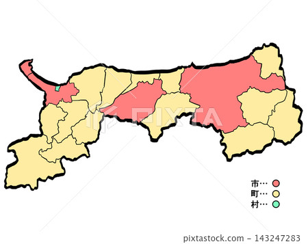 Tottori Prefecture Map: City/Town Color (Brushstroke Style) - Japanese Style Tottori Prefecture Map: City/Town Color (Brushstroke Style) - Japanese Style 143247283