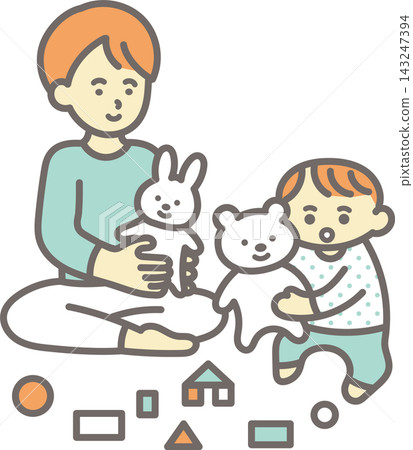 An illustration of a baby and its father playing. An illustration of a baby and its father playing. 143247394