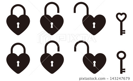 Heart-shaped key icon set (black) Heart-shaped key icon set (black) 143247679
