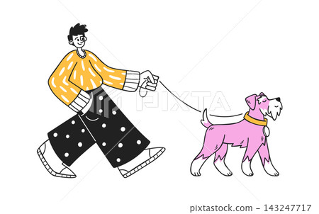 Dog Walking With Owner Cartoon Dog Walking With Owner Cartoon 143247717