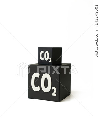 CO2 cubes on a white background. Carbon dioxide represents climate impact, industrial emissions, sustainability targets and environmental monitoring. Emissions levels and environmental pollution. CO2 cubes on a white background. Carbon dioxide represents climate impact, industrial emissions, sustainability targets and environmental monitoring. Emissions levels and environmental pollution. 143248002