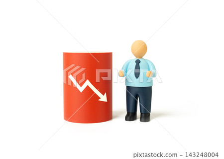 The businessman and the scale of declining revenue: analyzing financial reports and seeking solutions. A drop in income or performance. Economic problems. Facing layoffs. Concept for crisis management The businessman and the scale of declining revenue: analyzing financial reports and seeking solutions. A drop in income or performance. Economic problems. Facing layoffs. Concept for crisis management 143248004