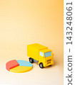 Truck and pie chart. Freight transportation market and transportation company economics. Market share, revenue analysis and logistics competition. Business performance, pricing and profitability. 143248061