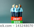 Best team of employees in 2027. Review of business team achievements and successes. Businesspeople and government officials. Annual results, leadership performance and organizational success. 143248070