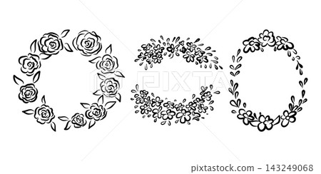 Rose Floral Wreath Frame Clipart Set Hand Drawn Line Art Rose Floral Wreath Frame Clipart Set Hand Drawn Line Art 143249068