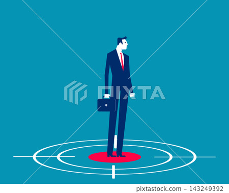 Businessman Standing on Crosshair. Employment and The Chosen One Businessman Standing on Crosshair. Employment and The Chosen One 143249392
