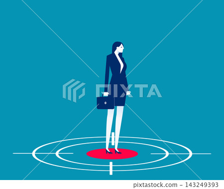 Businesswoman Standing on Crosshair. Employment and The Chosen One Businesswoman Standing on Crosshair. Employment and The Chosen One 143249393