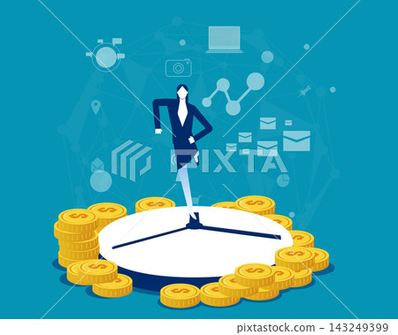 Time is Money. Businesswoman racing against time for money Time is Money. Businesswoman racing against time for money 143249399