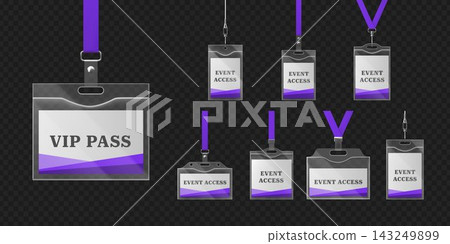 Badge pass lanyard card holder event access vector set Badge pass lanyard card holder event access vector set 143249899