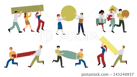 Teamwork teambuilding background set with people and shapes Teamwork teambuilding background set with people and shapes 143249937