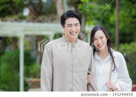 young couple taking a walk young couple taking a walk 143249959