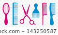 Hair stylist icons set with scissors, brush and barber combs 143250587