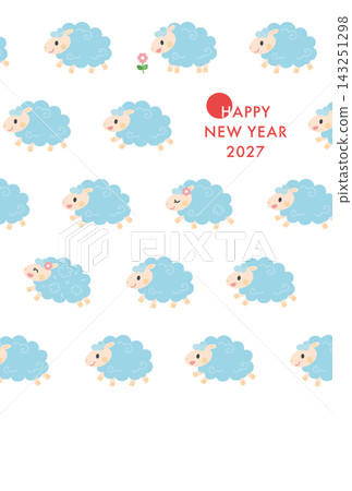 綿羊圖案新年賀卡,羊年,2027,直式版,可愛插畫 綿羊圖案新年賀卡,羊年,2027,直式版,可愛插畫 143251298