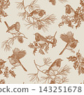 Seamless vintage pattern with birds and holly 143251678