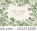 Holiday card frame with birds and winter plants. 143251680