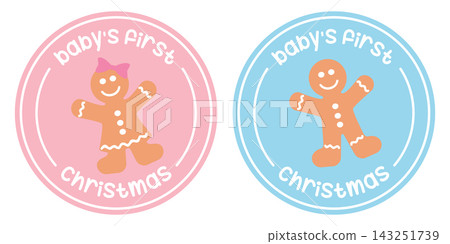 cute babys first christmas sticker with cookie vector illustration cute babys first christmas sticker with cookie vector illustration 143251739