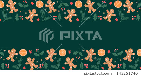 christmas banner with gingerbread orange and fir twig decoration vector illustration 143251740