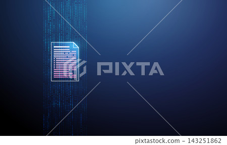 3D blue data stream with document inside. Big data, information flow, digital document, binary code, data transfer, cloud database, processing, analytics concept 3D blue data stream with document inside. Big data, information flow, digital document, binary code, data transfer, cloud database, processing, analytics concept 143251862