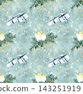 Christmas seamless pattern, xmas watercolor abstract festive background with splashes. Gift box, spruce branch, burning candle, golden elements. Hand drawn isolated illustration for wrapping paper 143251919