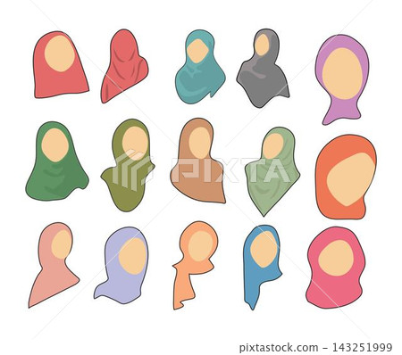 Women hijab head scarf religious fashion style, faceless illustration 143251999