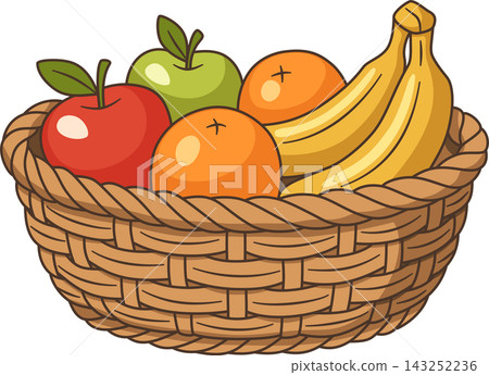 Illustration of Fresh Fruit in a Woven Basket, Isolated Healthy Food Concept with Apple, Orange, and Banana for Market, Grocery, and Nutrition Design Illustration of Fresh Fruit in a Woven Basket, Isolated Healthy Food Concept with Apple, Orange, and Banana for Market, Grocery, and Nutrition Design 143252236