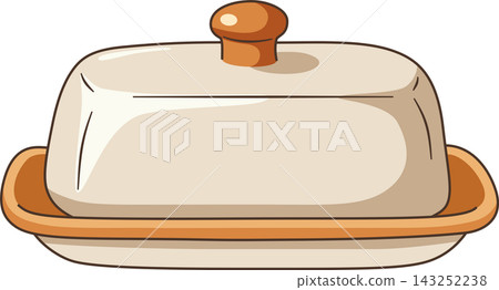 Illustration of a Ceramic Butter Dish with Lid, Isolated Retro Earthenware Covered Butter Keeper for Kitchenware, Bakery, and Dining Design Concepts Illustration of a Ceramic Butter Dish with Lid, Isolated Retro Earthenware Covered Butter Keeper for Kitchenware, Bakery, and Dining Design Concepts 143252238