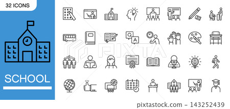 Line icon set related to schools and education Line icon set related to schools and education 143252439