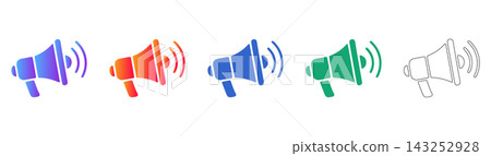 Megaphone marketing promotion icon set Megaphone marketing promotion icon set 143252928