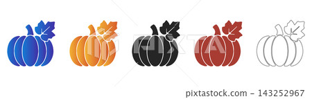 Pumpkin with leaf icon for autumn harvest Thanksgiving Pumpkin with leaf icon for autumn harvest Thanksgiving 143252967