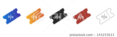 Discount ticket icon set for retail sales and promotions 143253013