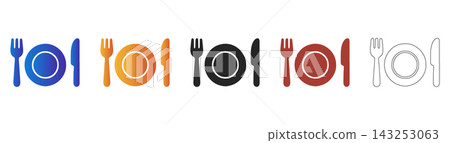 Table setting icon with fork plate and knife for dining 143253063