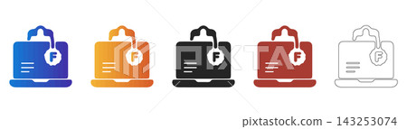 Laptop shopping bag icon for online retail sales 143253074