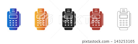 Cash register calculator with receipt icon set Cash register calculator with receipt icon set 143253105