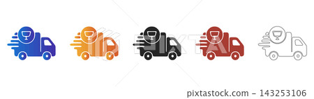 Delivery truck with beverage service symbol icon Delivery truck with beverage service symbol icon 143253106