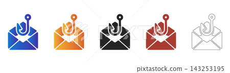 Phishing email cyber security threat icon set Phishing email cyber security threat icon set 143253195