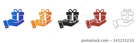 Hand holding gift box Thanksgiving flat icon set Hand holding gift box Thanksgiving flat icon set 143253210
