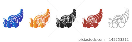 Cornucopia with fruit Thanksgiving flat icon set 143253211