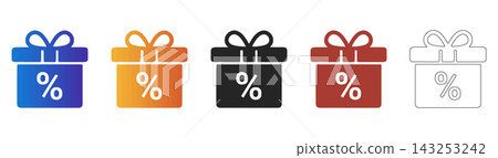 Gift box with percentage discount icon for seasonal sales Gift box with percentage discount icon for seasonal sales 143253242