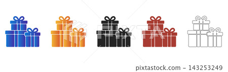 Gift box set icon for holiday shopping and celebrations Gift box set icon for holiday shopping and celebrations 143253249