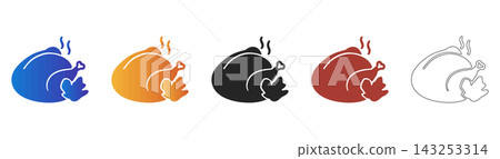 Roasted thanksgiving turkey meal icon set Roasted thanksgiving turkey meal icon set 143253314