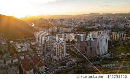 Ulaanbaatar City Skyline Aerial View at Sunset, Mongolia Ulaanbaatar City Skyline Aerial View at Sunset, Mongolia 143253510
