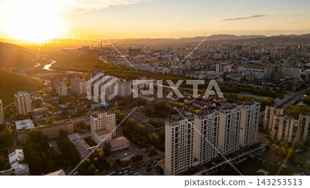 Ulaanbaatar City Skyline Aerial View at Sunset, Mongolia Ulaanbaatar City Skyline Aerial View at Sunset, Mongolia 143253513