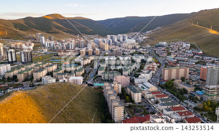 Ulaanbaatar City Skyline Aerial View at Sunset, Mongolia 143253514