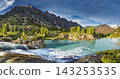 Mountain panorama with rocks and lake Darashkol in Altai mountains 143253535