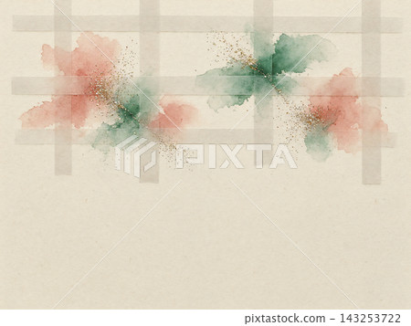 The background features a lattice of translucent Japanese paper layered with watercolors of coral and green at the top. The background features a lattice of translucent Japanese paper layered with watercolors of coral and green at the top. 143253722