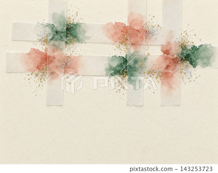 The background features a lattice of translucent Japanese paper layered with watercolors of coral and green at the top. 143253723