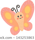 Cute cartoon butterfly smiling with large pastel pink and peach wings adorable eyes, rosy cheeks. 143253863